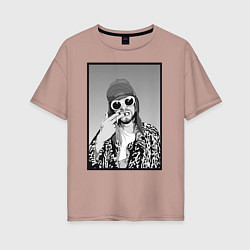 Женская футболка оверсайз Курт Кобейн Nirvana ЧБ