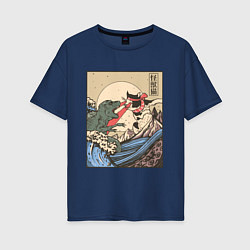 Женская футболка оверсайз Cat Kong versus Godzilla Kaiju