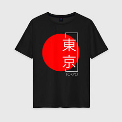 Футболка оверсайз женская Tokyo иероглифами, цвет: черный