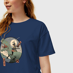 Футболка оверсайз женская Самурай на тирексе, цвет: тёмно-синий — фото 2