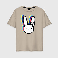 Футболка оверсайз женская Bad Bunny logo, цвет: миндальный