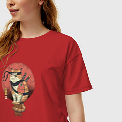 Футболка оверсайз женская Кот самурай, цвет: красный — фото 2