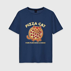 Футболка оверсайз женская Pizza Cat, цвет: тёмно-синий