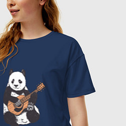 Футболка оверсайз женская Панда гитарист Panda Guitar, цвет: тёмно-синий — фото 2