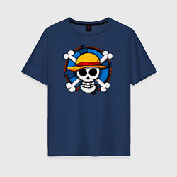 Футболка оверсайз женская Пиратский знак из One Piece, цвет: тёмно-синий
