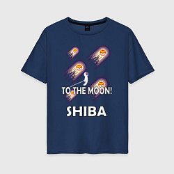 Футболка оверсайз женская TO THE MOON! SHIBA, цвет: тёмно-синий