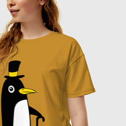 Футболка оверсайз женская Пингвин в шляпе, цвет: горчичный — фото 2