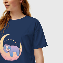 Футболка оверсайз женская Ленивец на луне Sloth on Moon, цвет: тёмно-синий — фото 2