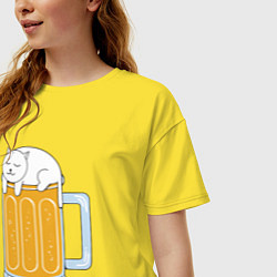 Футболка оверсайз женская Beer Cat, цвет: желтый — фото 2