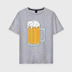 Футболка оверсайз женская Beer Cat, цвет: меланж