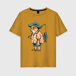 Женская футболка оверсайз Кот рыбак