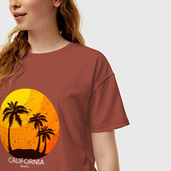 Футболка оверсайз женская Лето, пальмы, Калифорния, цвет: кирпичный — фото 2