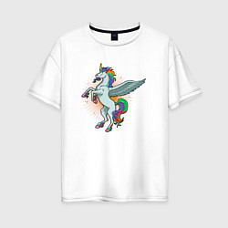 Женская футболка оверсайз Единорог с крыльями