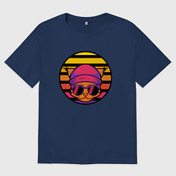 Футболка оверсайз женская Кот в очках ретро, цвет: тёмно-синий