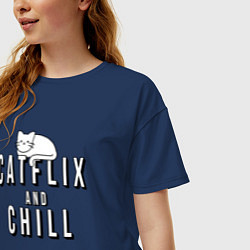 Футболка оверсайз женская Catflix, цвет: тёмно-синий — фото 2