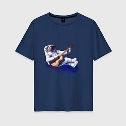 Футболка оверсайз женская Космонавт гитарист, цвет: тёмно-синий