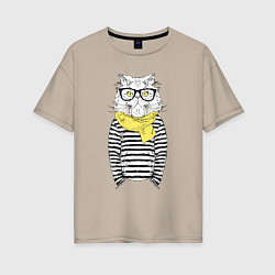 Футболка оверсайз женская Hipster Cat, цвет: миндальный