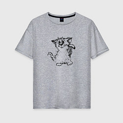 Женская футболка оверсайз Котенок с вилкой и сосиской