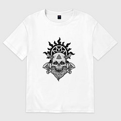 Футболка оверсайз женская Череп викинга с рунами, цвет: белый