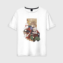 Женская футболка оверсайз Кадзуха и его друг с котиками