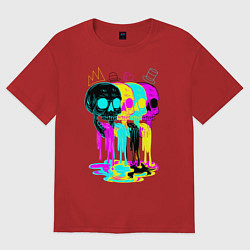 Футболка оверсайз женская 4 ЧЕРЕПА SKULLS NEON, цвет: красный