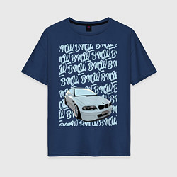 Женская футболка оверсайз BMW E46 голубые надписи Skylik