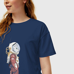 Футболка оверсайз женская Кот космонавт, цвет: тёмно-синий — фото 2