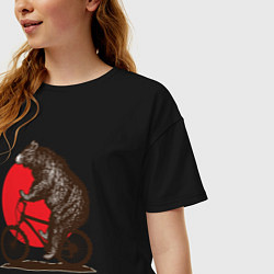 Футболка оверсайз женская Медведь на велосиеде, цвет: черный — фото 2