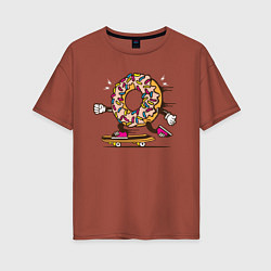 Футболка оверсайз женская Пончик на скейте, цвет: кирпичный