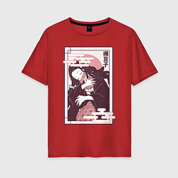Женская футболка оверсайз Незуко спит клинок демонов