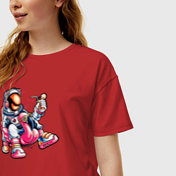 Футболка оверсайз женская Космонавт на реклаксе, цвет: красный — фото 2