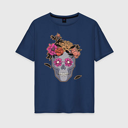Футболка оверсайз женская День мертвых Мексика, цвет: тёмно-синий