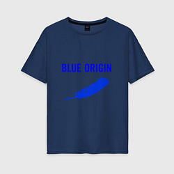 Футболка оверсайз женская Blue Origin logo перо, цвет: тёмно-синий
