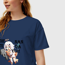 Футболка оверсайз женская Paimon угрожает пистолетом, цвет: тёмно-синий — фото 2