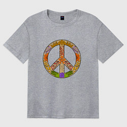 Футболка оверсайз женская Peace and flowers, цвет: меланж