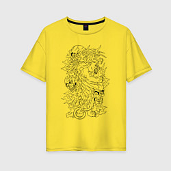 Футболка оверсайз женская Tiger & Skulls tattoo, цвет: желтый