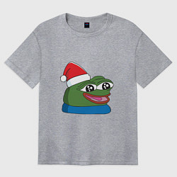 Футболка оверсайз женская Pepe, pepe happy, Пепе хеппи, pepe happy new year, цвет: меланж