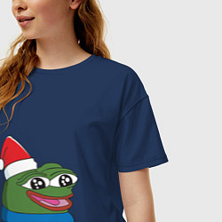 Футболка оверсайз женская Pepe, pepe happy, Пепе хеппи, pepe happy new year, цвет: тёмно-синий — фото 2