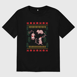 Женская футболка оверсайз Рождественский свитер Лабораторные мыши