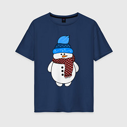 Футболка оверсайз женская Снеговик в шапочке, цвет: тёмно-синий