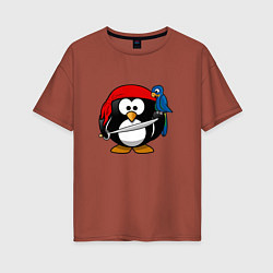 Женская футболка оверсайз Пингвин пират