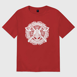 Футболка оверсайз женская Руны, топоры и шлем, цвет: красный
