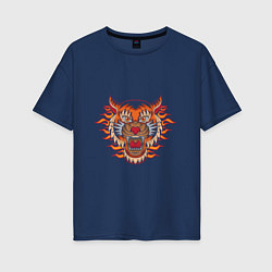 Футболка оверсайз женская Tiger Fire, цвет: тёмно-синий