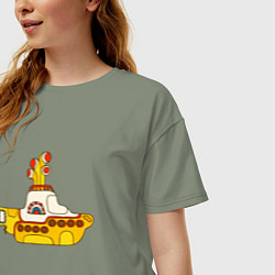 Футболка оверсайз женская The Beatles Yellow Submarine в дудл стиле, цвет: авокадо — фото 2