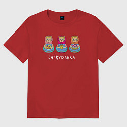 Футболка оверсайз женская Катрешки коты-матрешки, цвет: красный