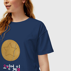 Футболка оверсайз женская Сахарные соты из Игры в кальмара Звезда Dalgona, цвет: тёмно-синий — фото 2