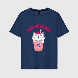 Футболка оверсайз женская Pink CatPuccino, цвет: тёмно-синий
