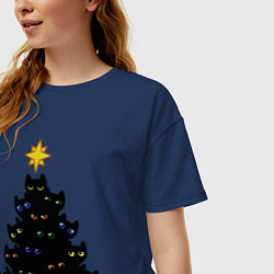Футболка оверсайз женская НовоКОТняя елка, цвет: тёмно-синий — фото 2