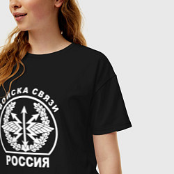 Футболка оверсайз женская Войска связи герб с надписью на спине, цвет: черный — фото 2
