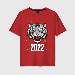 Футболка оверсайз женская БЕЛЫЙ ТИГР НОВЫЙ ГОД 2022, цвет: красный